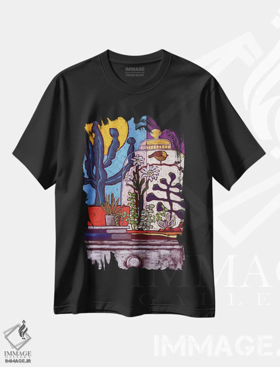 تیشرت مشکی طرح دار زیر نور خورشید، تزئینی اثر دیویدای هینْدز | فروشگاه ایماژ