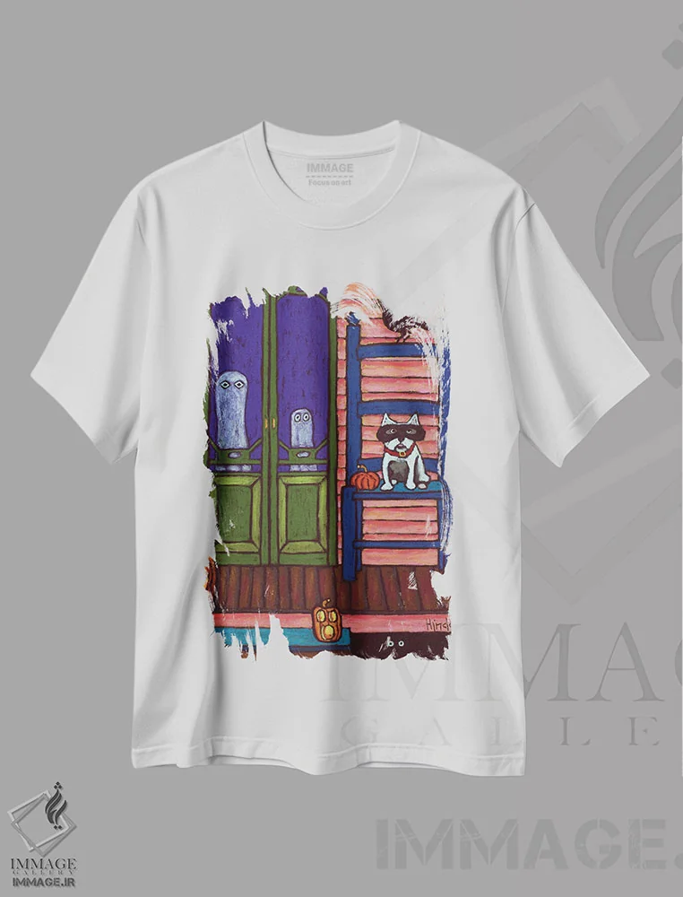 تیشرت سفید طرح دار سگ ترسناک من، تزئینی اثر دیویدای هینْدز | فروشگاه ایماژ