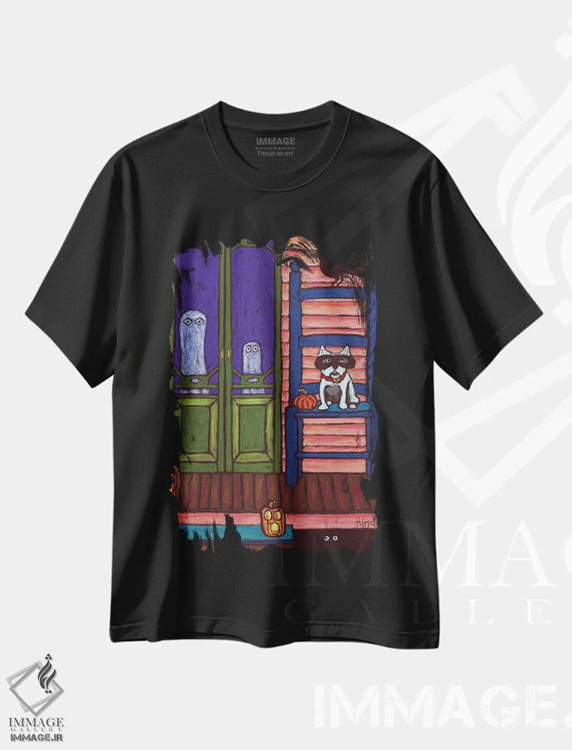 تیشرت مشکی طرح دار سگ ترسناک من، تزئینی اثر دیویدای هینْدز | immage.ir