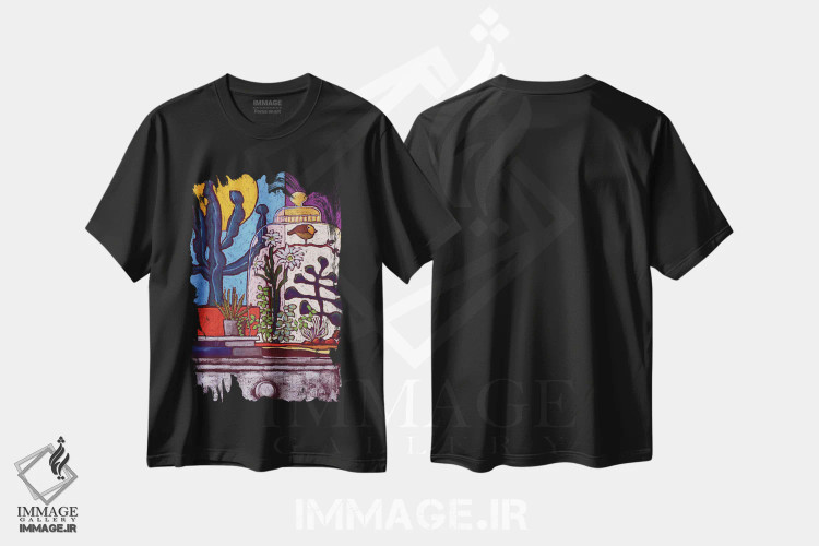 تیشرت مشکی طرح دار زیر نور خورشید، تزئینی اثر دیویدای هینْدز | فروشگاه ایماژ