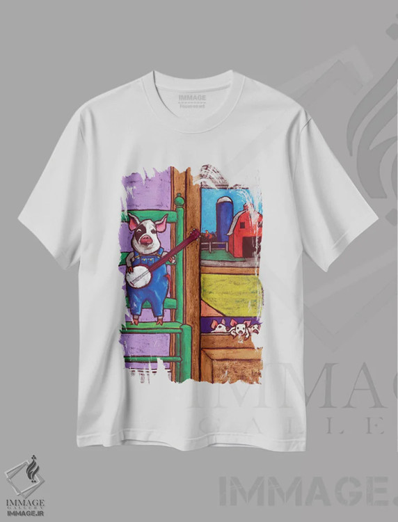 تیشرت سفید طرح دار خوک روی صندلی، تزئینی اثر دیویدای هینْدز | immage.ir