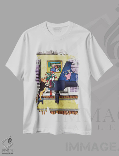 تیشرت سفید طرح دار نواختن برای جورج، تزئینی اثر دیویدای هینْدز | فروشگاه ایماژ