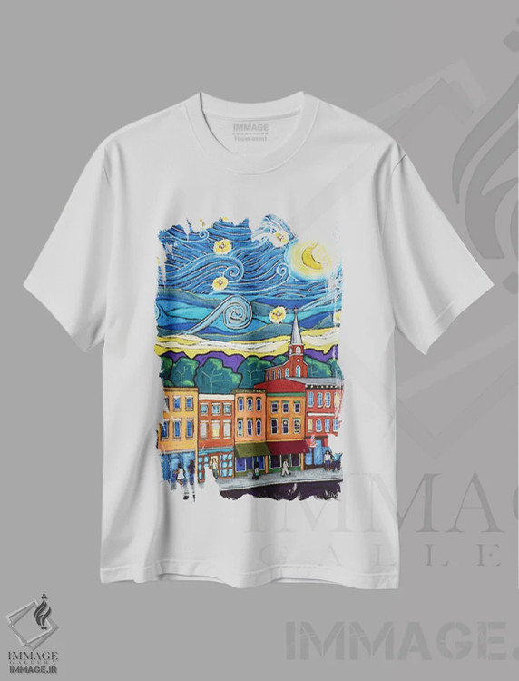 تیشرت سفید طرح دار شب پرستاره بر فراز گلنا، تزئینی اثر دیویدای هینْدز | immage.ir