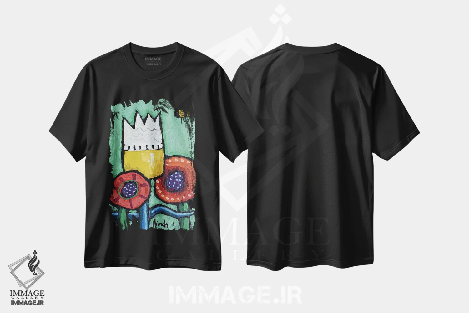 تیشرت مشکی طرح دار زنبور در میان گل ها ۲، تزئینی اثر دیویدای هینْدز | immage.ir