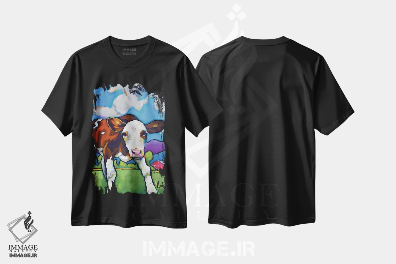 تیشرت مشکی طرح دار گوساله ی هرفورد، دکور معاصر اثر دیویدای هینْدز | فروشگاه ایماژ