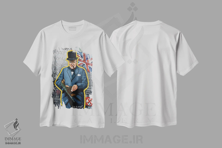 تیشرت سفید طرح دار گرافیتی وینستون چرچیل، مدیوم اثر دیویدای هینْدز | فروشگاه ایماژ