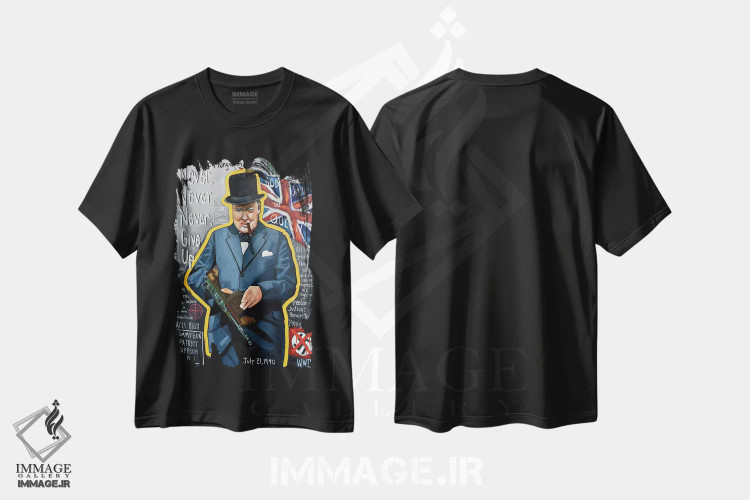 تیشرت مشکی طرح دار گرافیتی وینستون چرچیل، مدیوم اثر دیویدای هینْدز | immage.ir