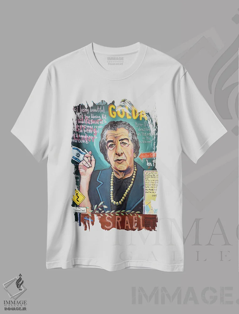 تیشرت سفید طرح دار گرافیتی گلدا مایر، مدیوم اثر دیویدای هینْدز | immage.ir