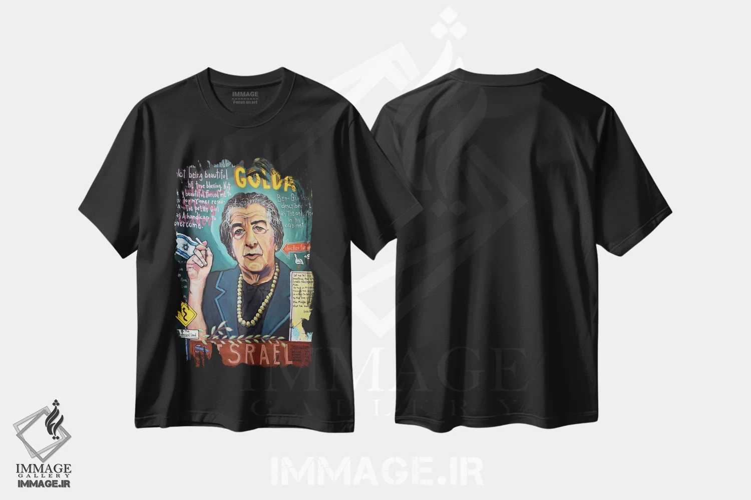 تیشرت مشکی طرح دار گرافیتی گلدا مایر، مدیوم اثر دیویدای هینْدز | فروشگاه ایماژ