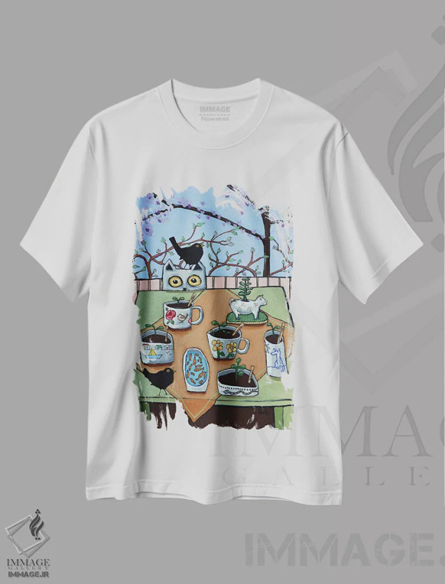 تیشرت سفید طرح دار آغازهای نو، تزئینی اثر دیویدای هینْدز | فروشگاه ایماژ