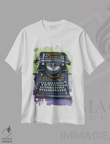 تیشرت سفید طرح دار ماشین تایپ قدیمی Triumph، تزئینی اثر دیویدای هینْدز | فروشگاه ایماژ