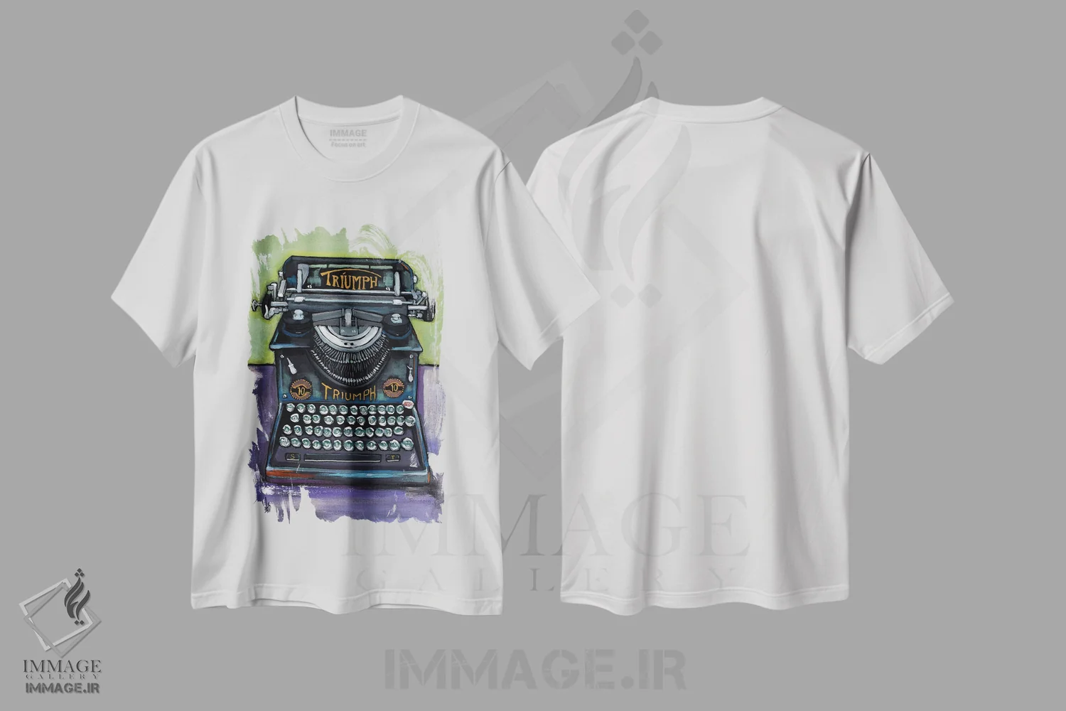 تیشرت سفید طرح دار ماشین تایپ قدیمی Triumph، تزئینی اثر دیویدای هینْدز | فروشگاه ایماژ