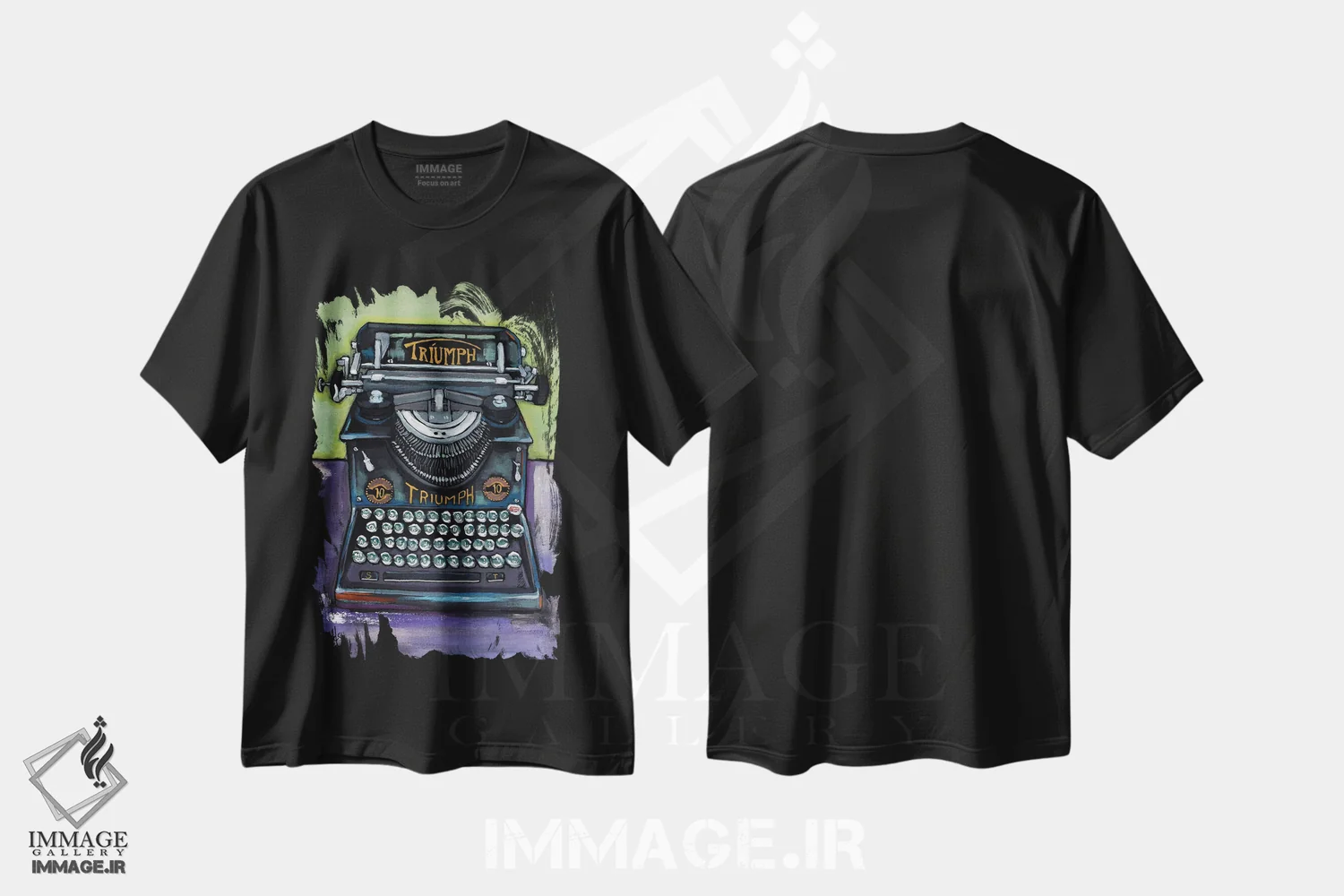 تیشرت مشکی طرح دار ماشین تایپ قدیمی Triumph، تزئینی اثر دیویدای هینْدز | immage.ir