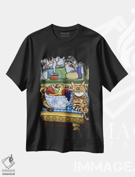 تیشرت مشکی طرح دار گربه بنگال، شینوازری اثر دیویدای هینْدز | فروشگاه ایماژ