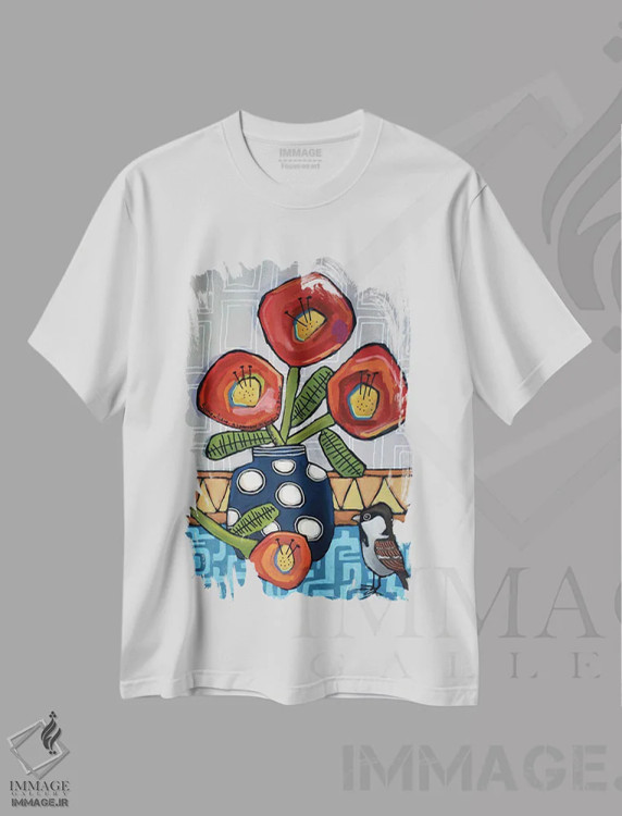 تیشرت سفید طرح دار گنجشک در هزارتو، هنر فاخر معاصر اثر دیویدای هینْدز | immage.ir
