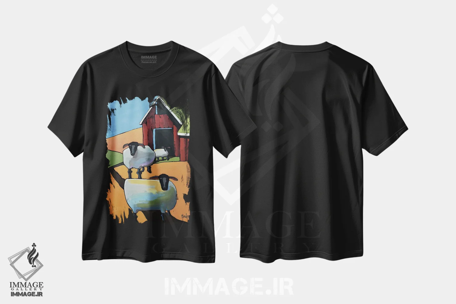 تیشرت مشکی طرح دار فقط ما سه نفر، هنر فاخر معاصر اثر دیویدای هینْدز | فروشگاه ایماژ