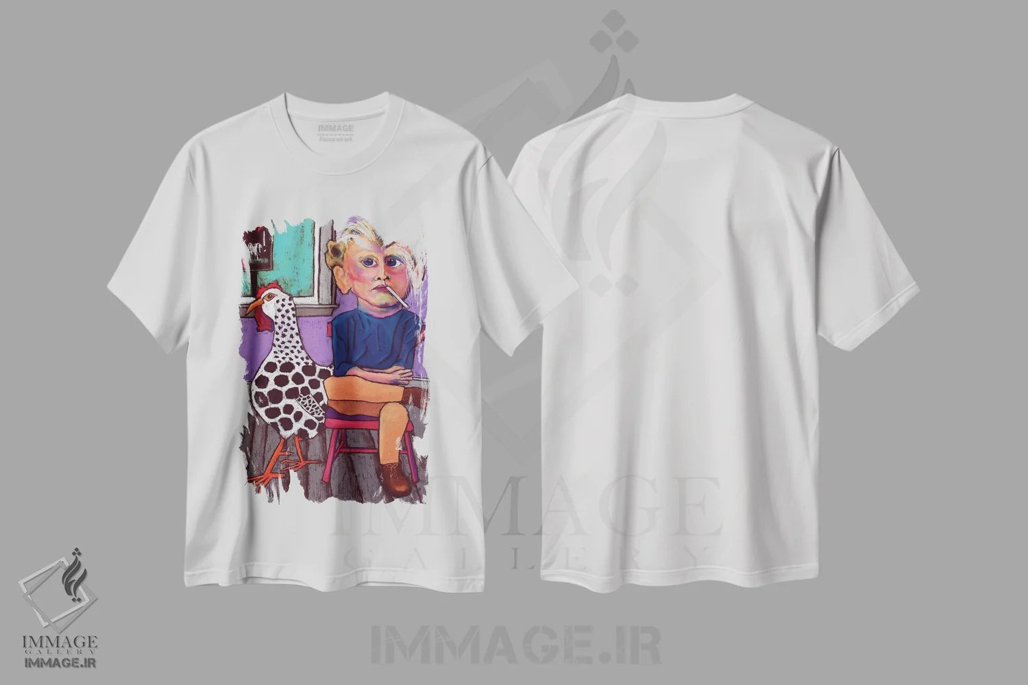 تیشرت سفید طرح دار مرغ سوخاری، مدیوم اثر دیویدای هینْدز | فروشگاه ایماژ