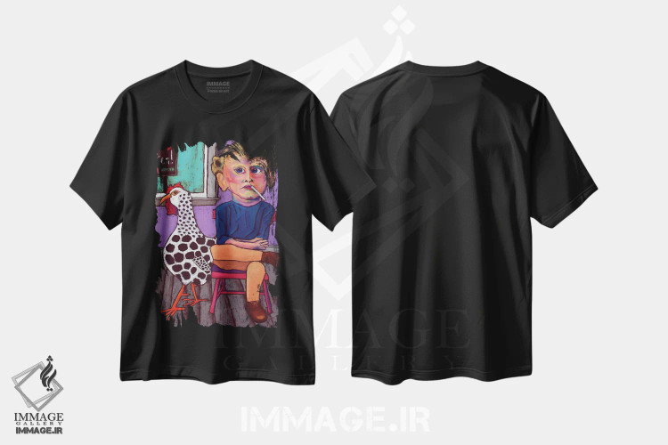 تیشرت مشکی طرح دار مرغ سوخاری، مدیوم اثر دیویدای هینْدز | immage.ir