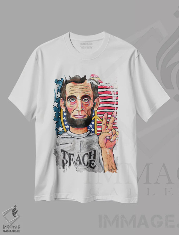 تیشرت سفید طرح دار آموزش صلح، دکور آمریکایی اثر دیویدای هینْدز | immage.ir