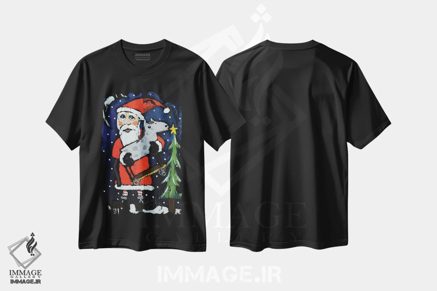 تیشرت مشکی طرح دار اسب بازی بابانوئل، دکور تعطیلات اثر دیویدای هینْدز | فروشگاه ایماژ