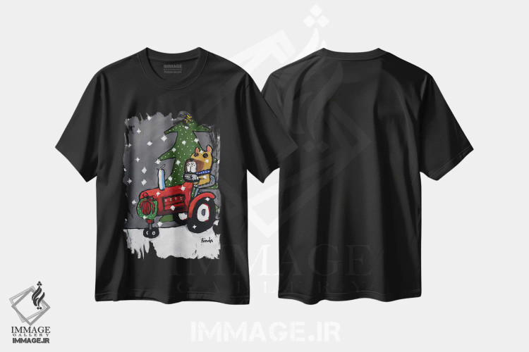 تیشرت مشکی طرح دار سگ کریسمسی و تراکتور، حیوانات کریسمسی اثر دیویدای هینْدز | فروشگاه ایماژ