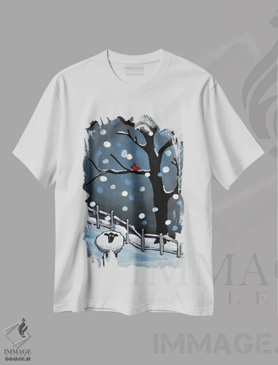 تیشرت سفید طرح دار گوسفند زمستانی، حیوانات کریسمسی اثر دیویدای هینْدز | immage.ir