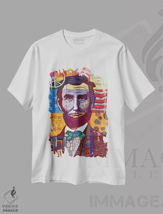 تیشرت سفید طرح دار بخش بندی آبراهام لینکلن، دکور آمریکایی اثر دیویدای هینْدز | immage.ir