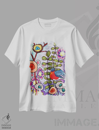 تیشرت سفید طرح دار سینه سرخ قرمز، دکور معاصر اثر دیویدای هینْدز | فروشگاه ایماژ