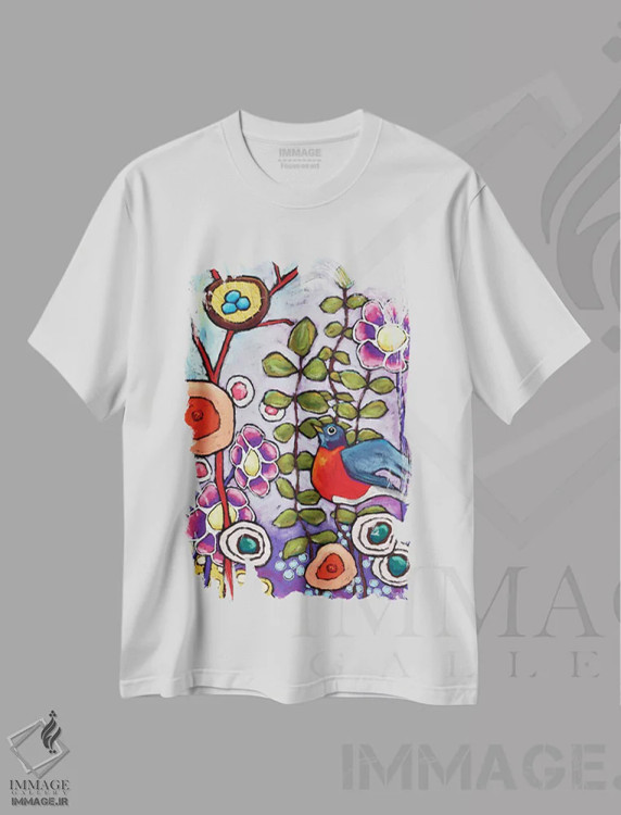 تیشرت سفید طرح دار سینه سرخ قرمز، دکور معاصر اثر دیویدای هینْدز | فروشگاه ایماژ