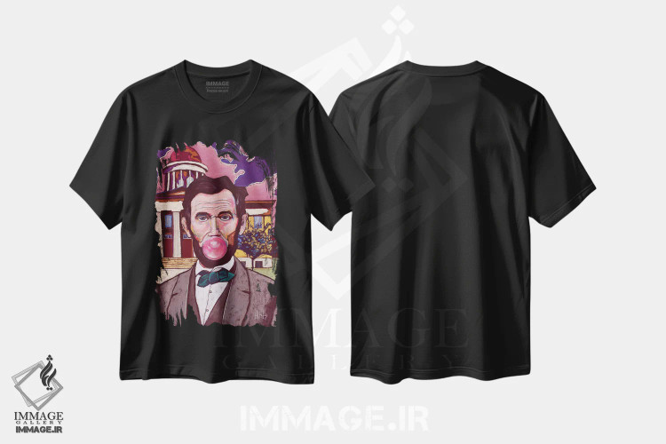 تیشرت مشکی طرح دار لینکلن آدامس بادکنکی، تزئینی اثر دیویدای هینْدز | فروشگاه ایماژ