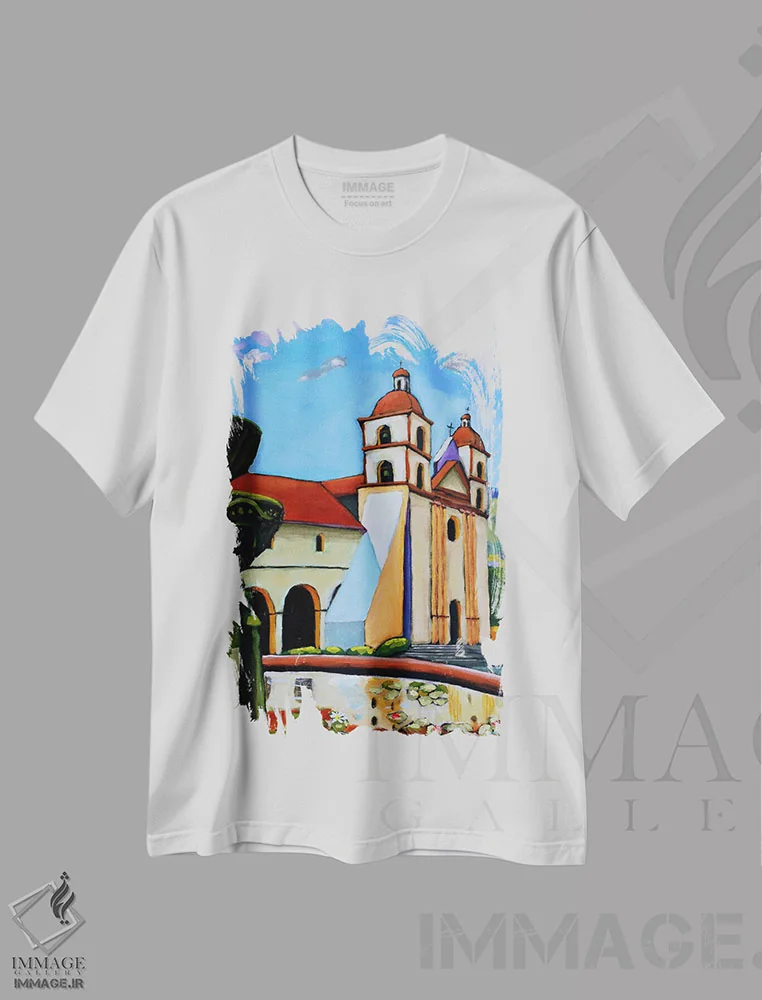 تیشرت سفید طرح دار ماموریت سانتا باربارا، دکور معاصر اثر دیویدای هینْدز | فروشگاه ایماژ