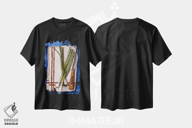 تیشرت مشکی طرح دار پیازچه سبز، دکور معاصر اثر دیویدای هینْدز | فروشگاه ایماژ