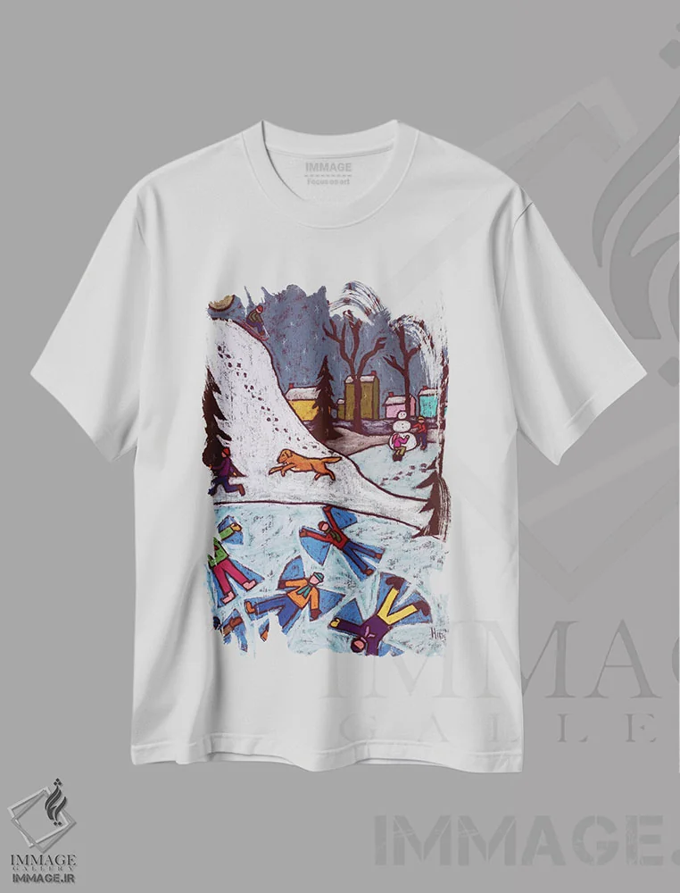 تیشرت سفید طرح دار تفریح در برف، تزئینی اثر دیویدای هینْدز | فروشگاه ایماژ