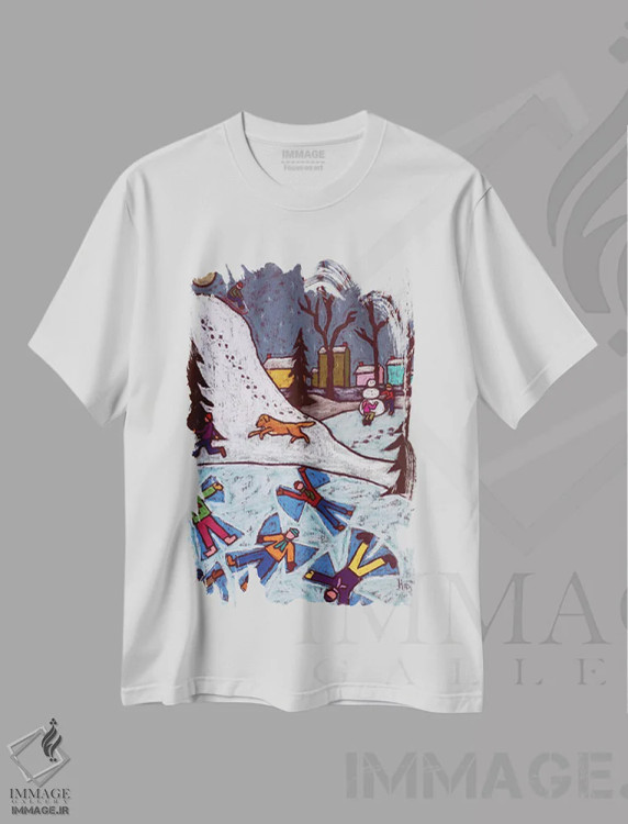 تیشرت سفید طرح دار تفریح در برف، تزئینی اثر دیویدای هینْدز | فروشگاه ایماژ