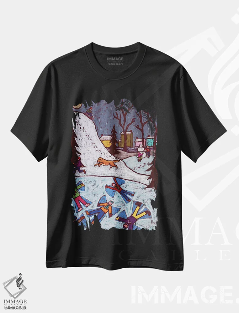 تیشرت مشکی طرح دار تفریح در برف، تزئینی اثر دیویدای هینْدز | immage.ir