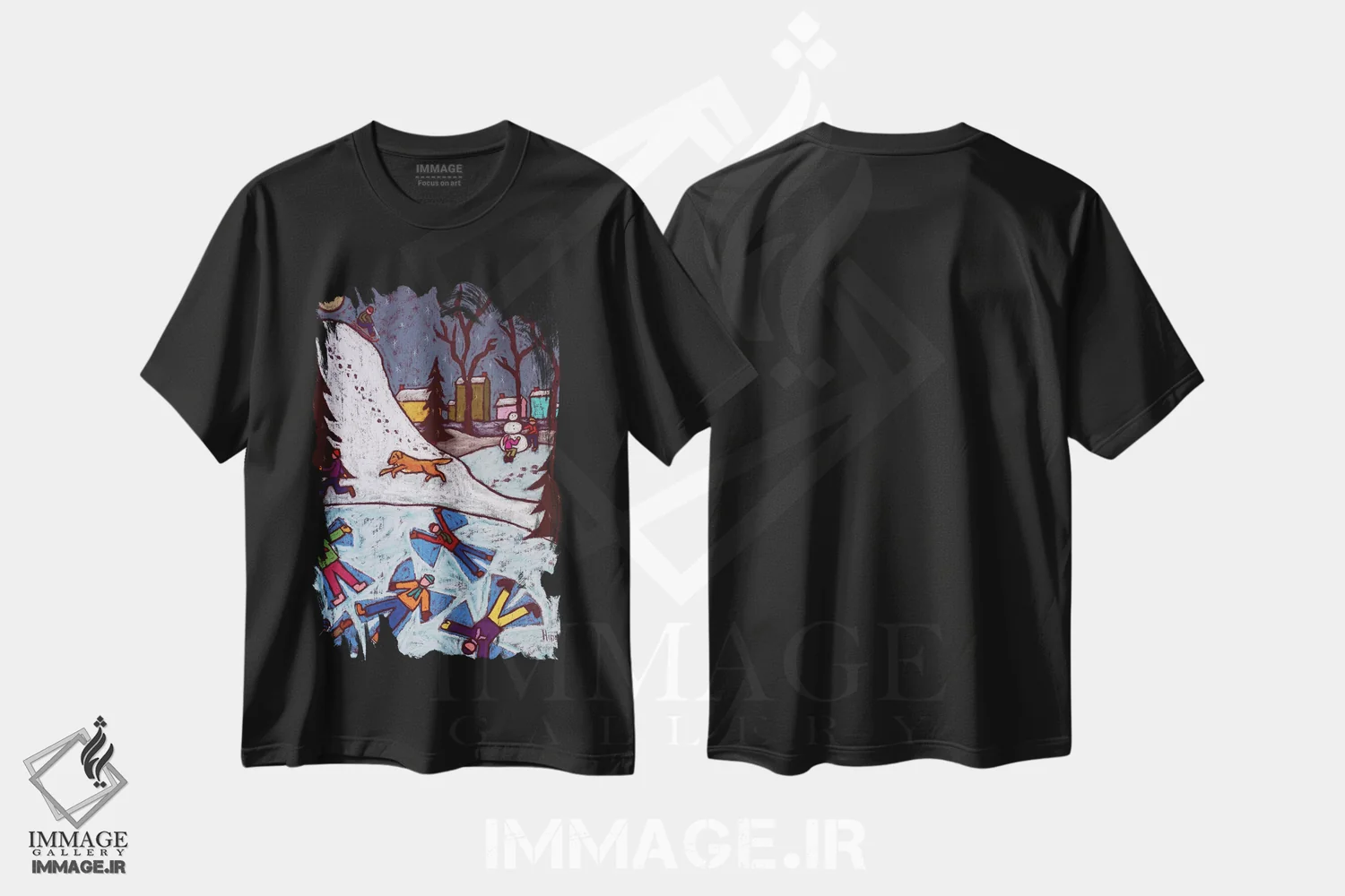 تیشرت مشکی طرح دار تفریح در برف، تزئینی اثر دیویدای هینْدز | immage.ir