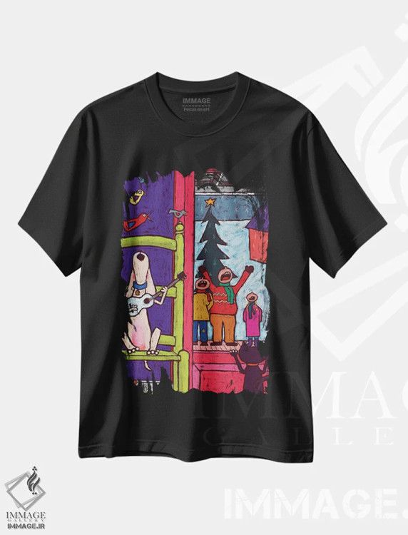 تیشرت مشکی طرح دار آهنگ های کریسمس اوه پسر!، تزئینی اثر دیویدای هینْدز | فروشگاه ایماژ