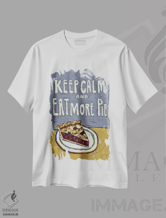 تیشرت سفید طرح دار آرام باش و بیشتر پای بخور، تزئینی اثر دیویدای هینْدز | فروشگاه ایماژ