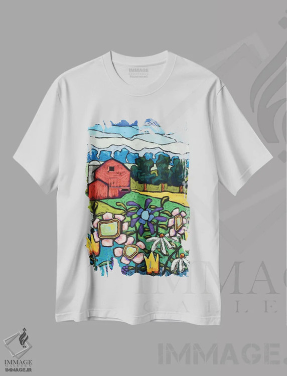 تیشرت سفید طرح دار گل ها در مزرعه، تزئینی اثر دیویدای هینْدز | فروشگاه ایماژ