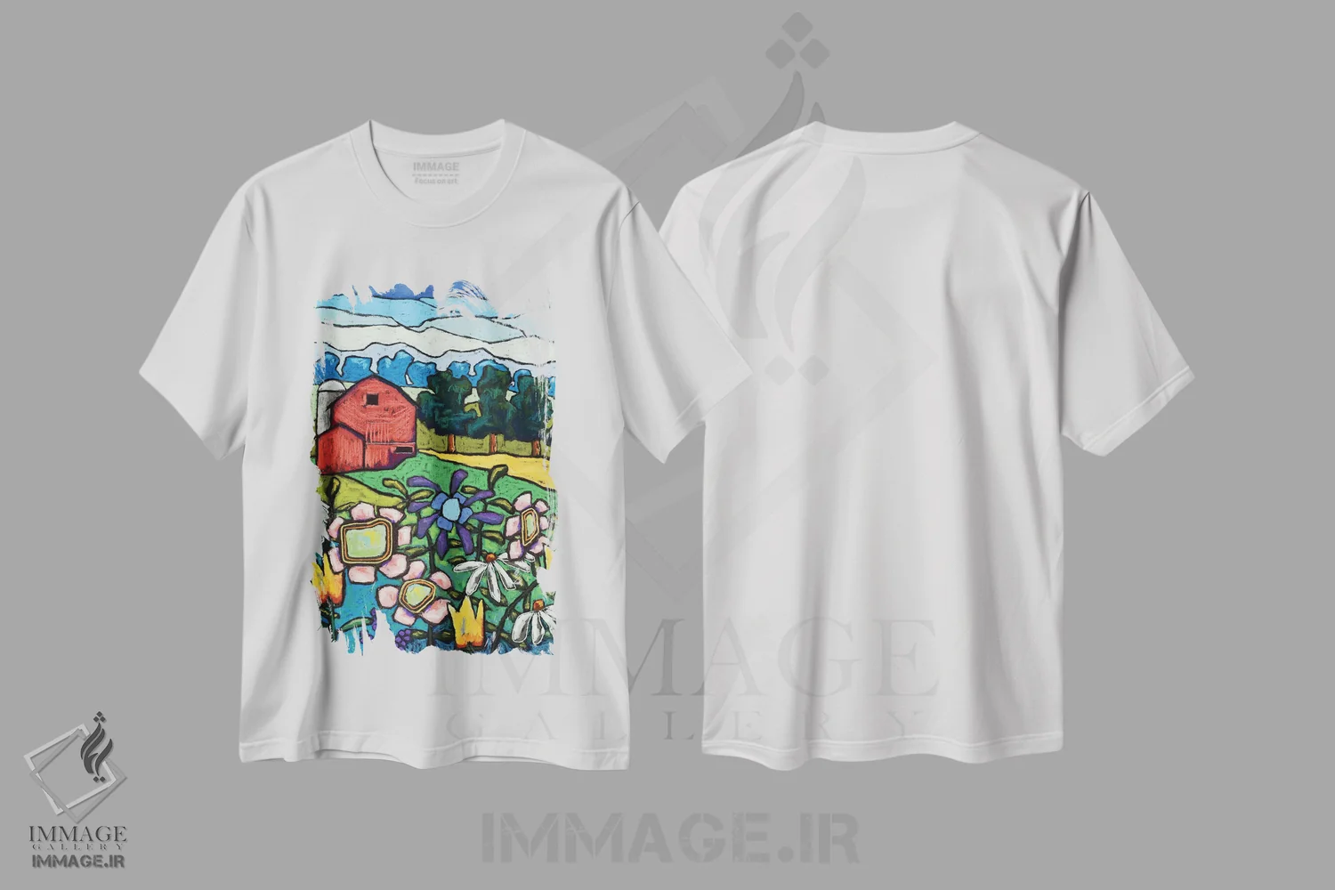 تیشرت سفید طرح دار گل ها در مزرعه، تزئینی اثر دیویدای هینْدز | فروشگاه ایماژ