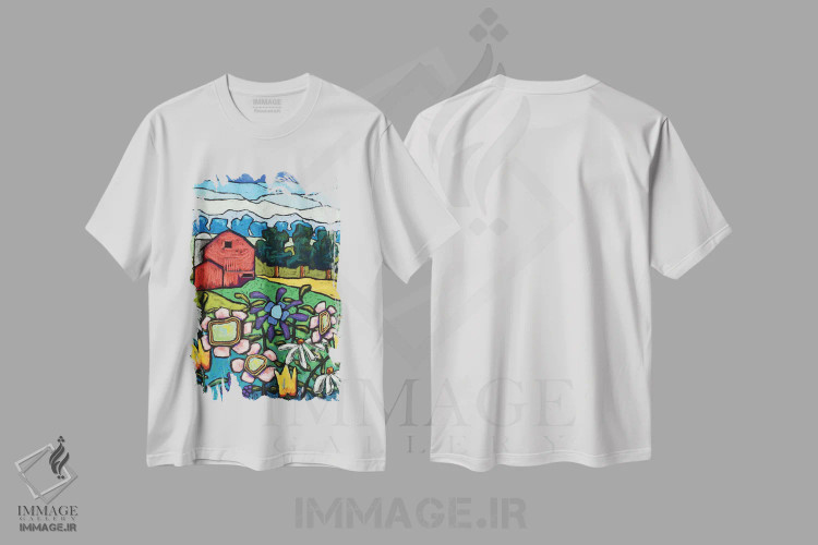 تیشرت سفید طرح دار گل ها در مزرعه، تزئینی اثر دیویدای هینْدز | فروشگاه ایماژ
