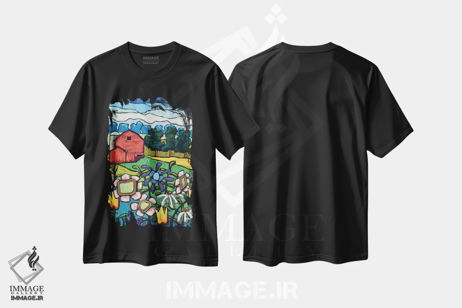 تیشرت مشکی طرح دار گل ها در مزرعه، تزئینی اثر دیویدای هینْدز | immage.ir
