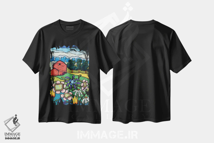 تیشرت مشکی طرح دار گل ها در مزرعه، تزئینی اثر دیویدای هینْدز | immage.ir