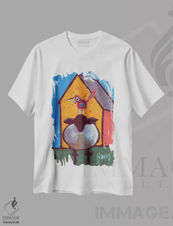 تیشرت سفید طرح دار گوسفند و طویله انتزاعی، تزئینی اثر دیویدای هینْدز | immage.ir