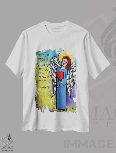 تیشرت سفید طرح دار فرشتگان، تزئینی اثر دیویدای هینْدز | فروشگاه ایماژ