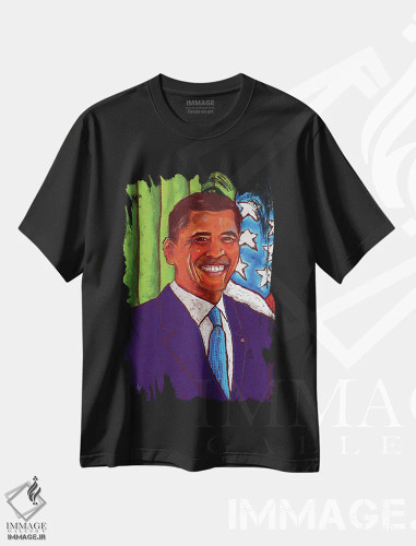تیشرت مشکی طرح دار باراک اوباما، هنر آمریکایی آفریقایی تبار اثر دیویدای هینْدز | فروشگاه ایماژ