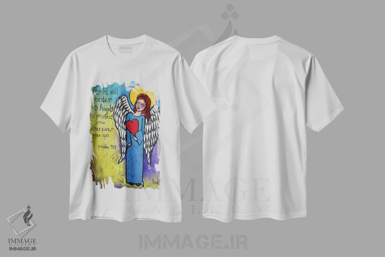 تیشرت سفید طرح دار فرشتگان، تزئینی اثر دیویدای هینْدز | فروشگاه ایماژ