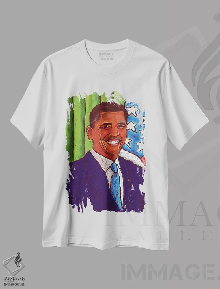 تیشرت سفید طرح دار باراک اوباما، هنر آمریکایی آفریقایی تبار اثر دیویدای هینْدز | immage.ir