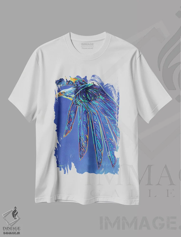 تیشرت سفید طرح دار روح اوج گیرنده، هنر فاخر معاصر اثر دریک هیگینز | immage.ir