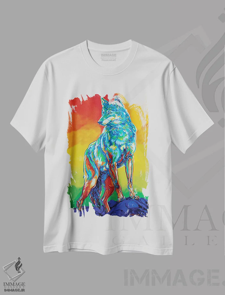 تیشرت سفید طرح دار مادر کوه یوهو، هنر فاخر معاصر اثر دریک هیگینز | immage.ir